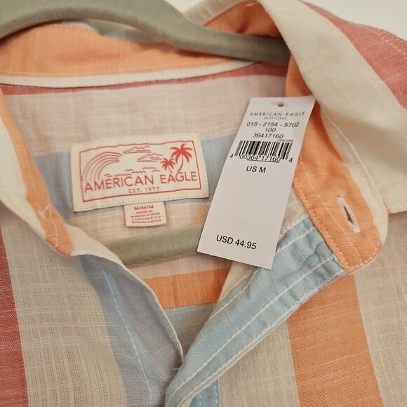 American Eagle Shirt Men's Med. Cotton Striped Shirt Casual Madras NWT - Picture 5 of 10